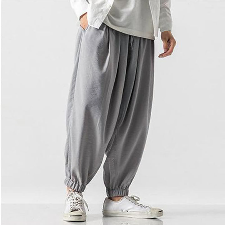 Buddha Stones Spring Summer Casual Drawstring Solid Cropped Pants Men's Tapered Pants With Pocket - image 31