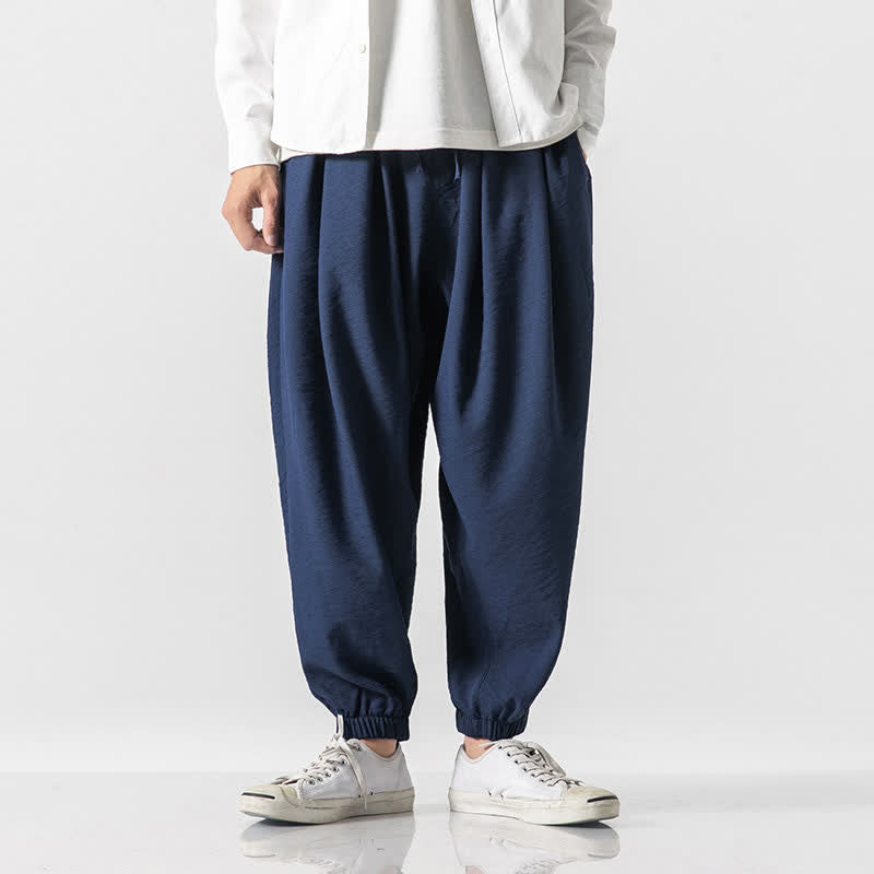 Buddha Stones Spring Summer Casual Drawstring Solid Cropped Pants Men's Tapered Pants With Pocket - Navy - US/UK/AU46, EU56 (5XL) - image 11