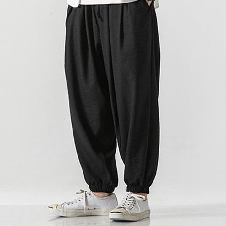 Buddha Stones Spring Summer Casual Drawstring Solid Cropped Pants Men's Tapered Pants With Pocket - image 6