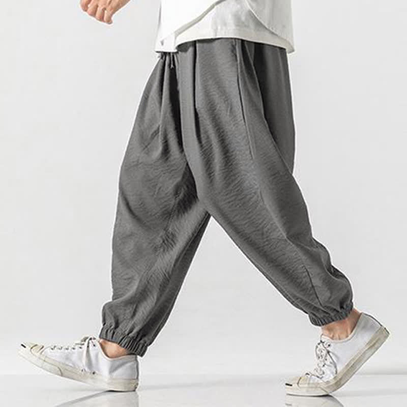 Buddha Stones Spring Summer Casual Drawstring Solid Cropped Pants Men's Tapered Pants With Pocket - image 24