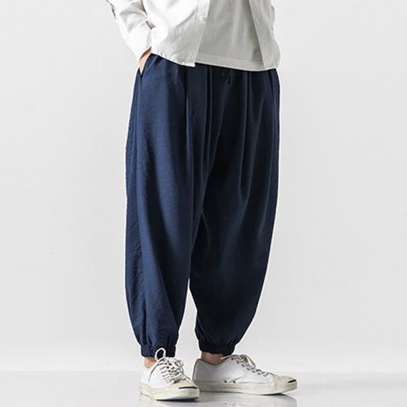 Buddha Stones Spring Summer Casual Drawstring Solid Cropped Pants Men's Tapered Pants With Pocket - image 13