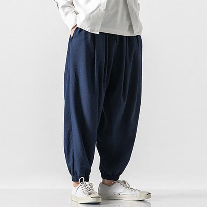 Buddha Stones Spring Summer Casual Drawstring Solid Cropped Pants Men's Tapered Pants With Pocket - image 13