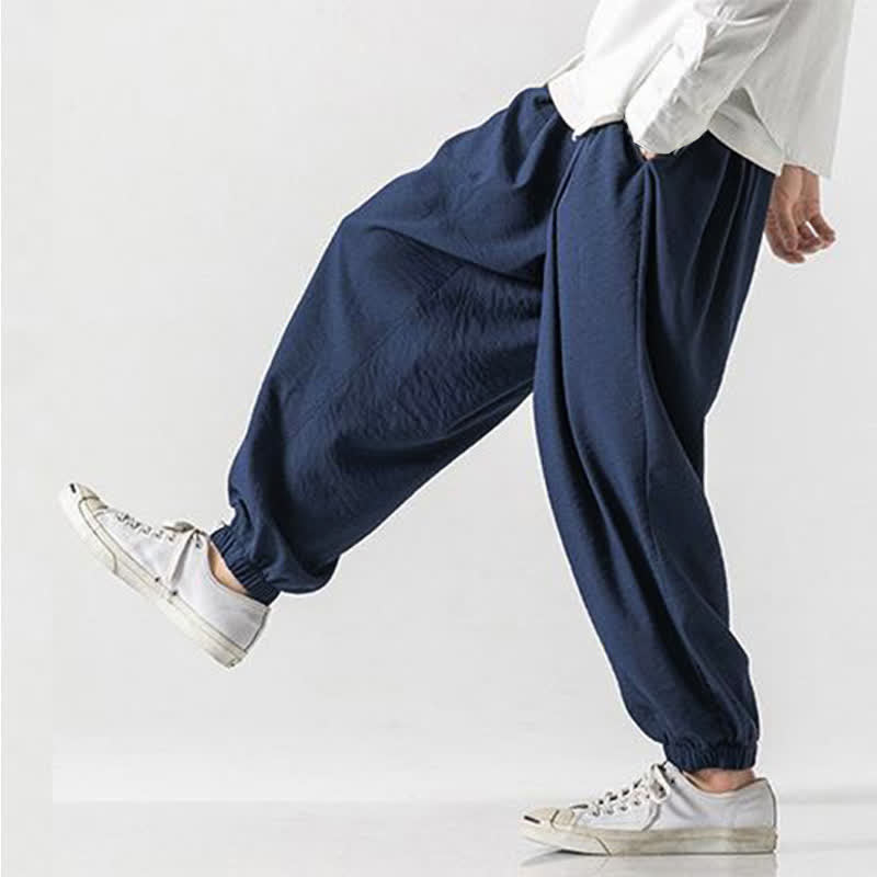 Buddha Stones Spring Summer Casual Drawstring Solid Cropped Pants Men's Tapered Pants With Pocket - image 16