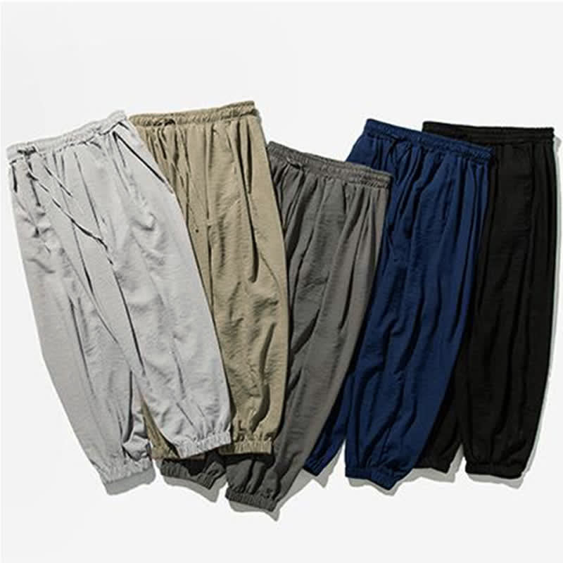 Buddha Stones Spring Summer Casual Drawstring Solid Cropped Pants Men's Tapered Pants With Pocket - image 34