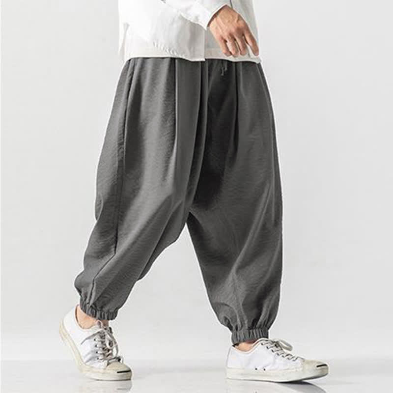 Buddha Stones Spring Summer Casual Drawstring Solid Cropped Pants Men's Tapered Pants With Pocket - image 22
