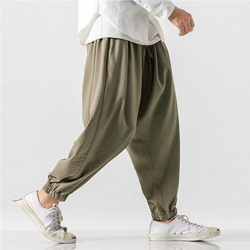 Buddha Stones Spring Summer Casual Drawstring Solid Cropped Pants Men's Tapered Pants With Pocket - image 1