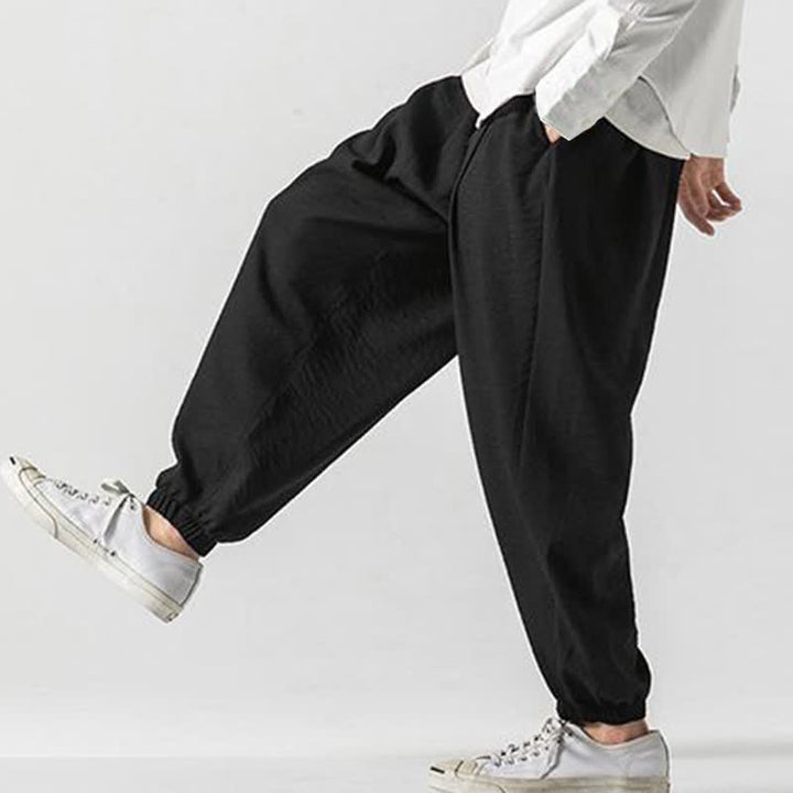 Buddha Stones Spring Summer Casual Drawstring Solid Cropped Pants Men's Tapered Pants With Pocket - image 8