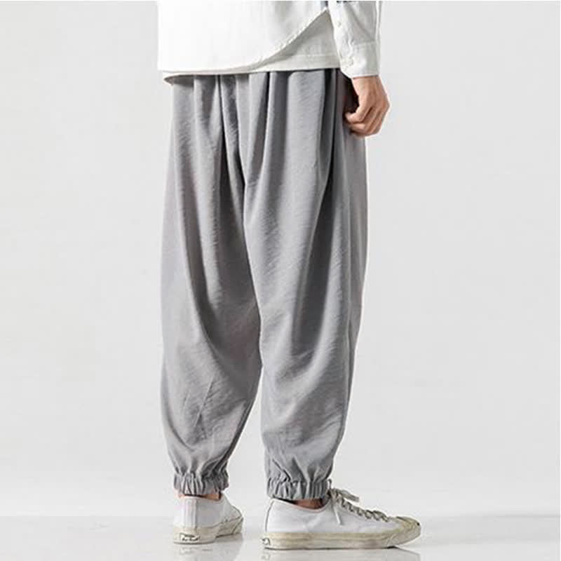 Buddha Stones Spring Summer Casual Drawstring Solid Cropped Pants Men's Tapered Pants With Pocket - image 33