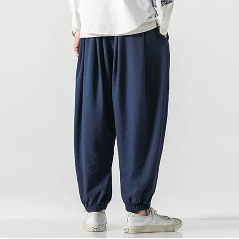 Buddha Stones Spring Summer Casual Drawstring Solid Cropped Pants Men's Tapered Pants With Pocket - image 15