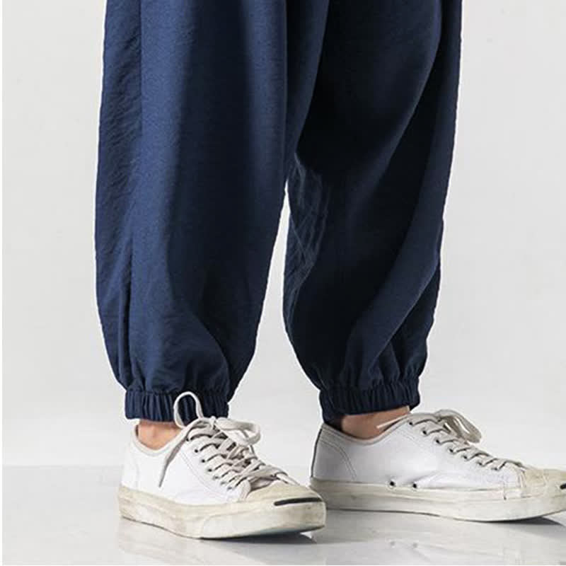Buddha Stones Spring Summer Casual Drawstring Solid Cropped Pants Men's Tapered Pants With Pocket - image 20