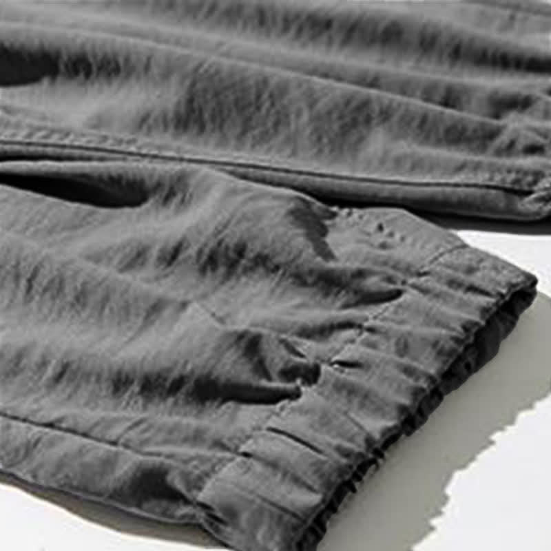 Buddha Stones Spring Summer Casual Drawstring Solid Cropped Pants Men's Tapered Pants With Pocket - image 29