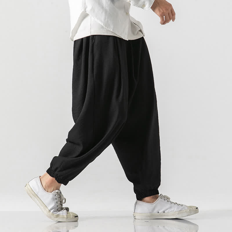 Buddha Stones Spring Summer Casual Drawstring Solid Cropped Pants Men's Tapered Pants With Pocket - image 9