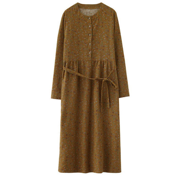 Buddha Stones Fall Casual Vintage Button-Up Floral Women's Long Sleeve Dress With Pocket - image 3