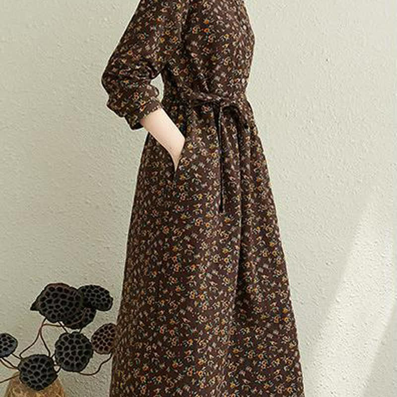 Buddha Stones Fall Casual Vintage Button-Up Floral Women's Long Sleeve Dress With Pocket - image 18