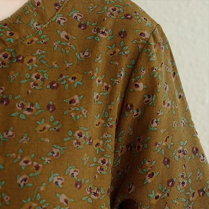 Buddha Stones Fall Casual Vintage Button-Up Floral Women's Long Sleeve Dress With Pocket - image 6