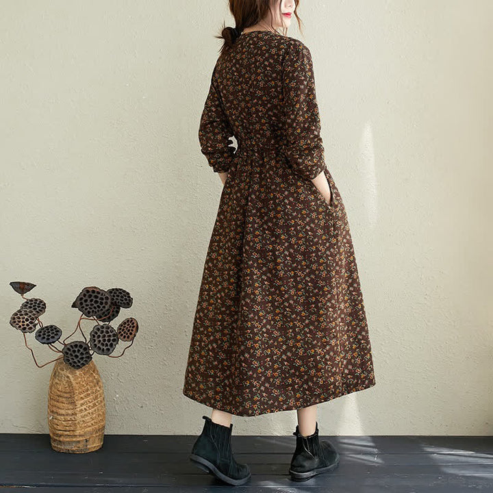 Buddha Stones Fall Casual Vintage Button-Up Floral Women's Long Sleeve Dress With Pocket - image 16