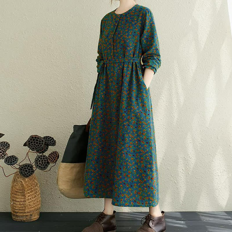 Buddha Stones Fall Casual Vintage Button-Up Floral Women's Long Sleeve Dress With Pocket - image 13