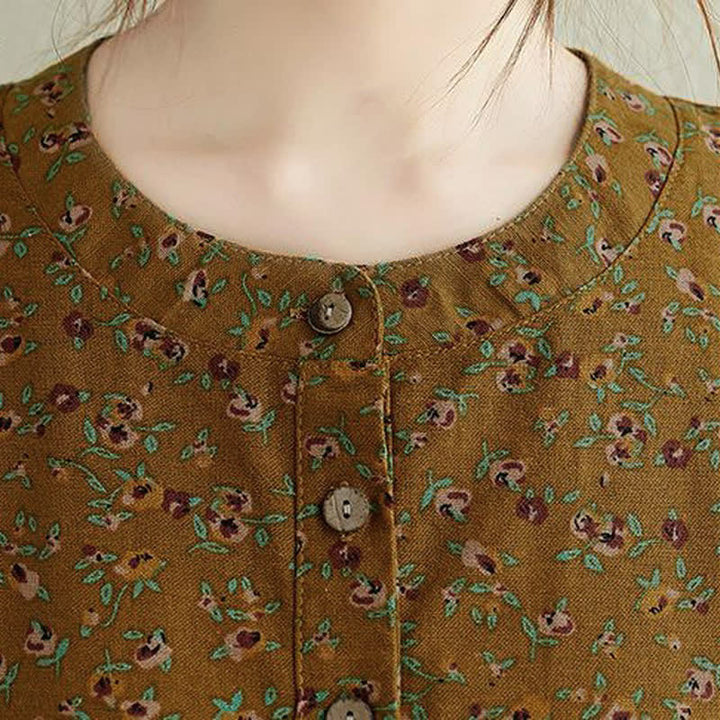 Buddha Stones Fall Casual Vintage Button-Up Floral Women's Long Sleeve Dress With Pocket - image 4