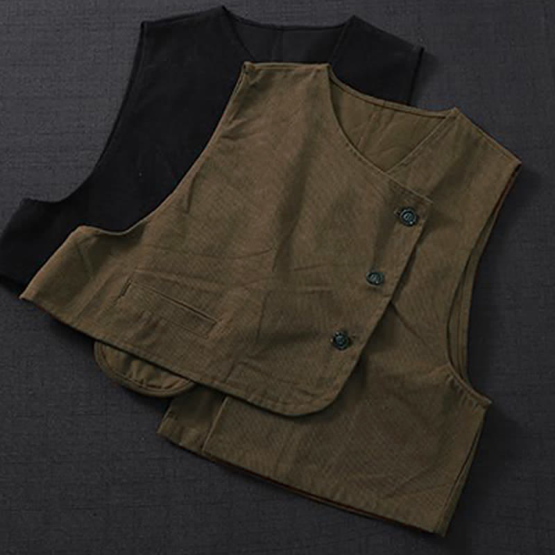 Buddha Stones Summer Tang Style Minimalist Button-Up Solid Tank Top Women's Sleeveless Shirts With Pocket - image 12