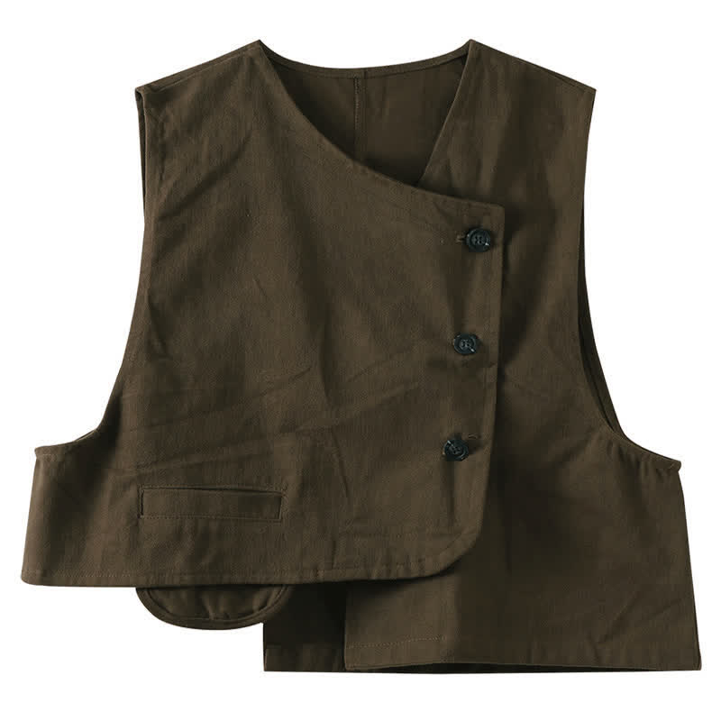 Buddha Stones Summer Tang Style Minimalist Button-Up Solid Tank Top Women's Sleeveless Shirts With Pocket - image 4