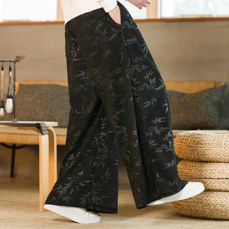 Buddha Stones Fall Winter Casual Vintage Drawstring Bamboo Leaf Ankle Pants Men's Straight Leg Pants With Pocket - image 8
