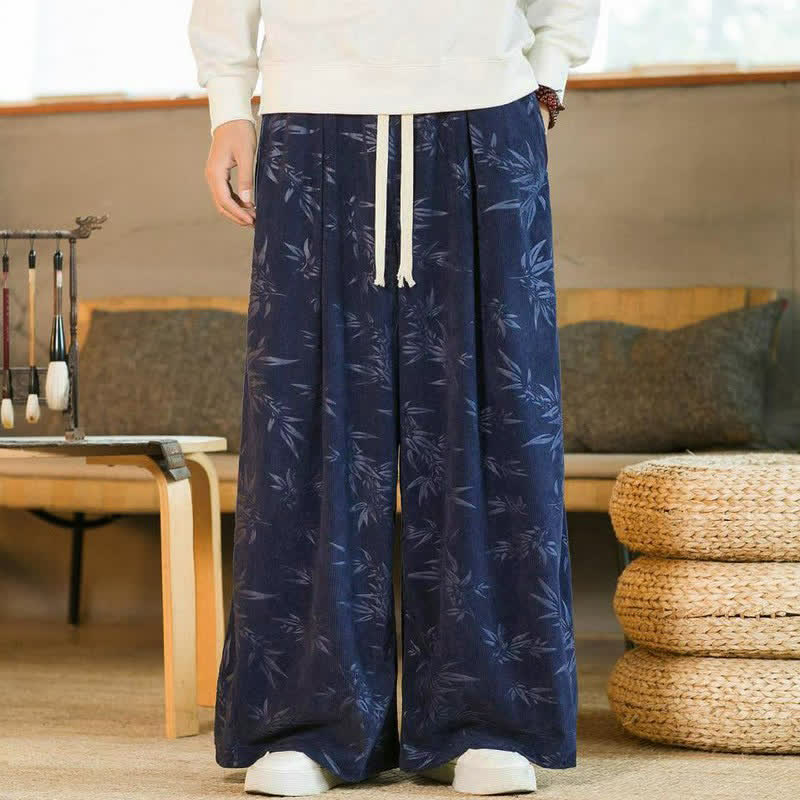 Buddha Stones Fall Winter Casual Vintage Drawstring Bamboo Leaf Ankle Pants Men's Straight Leg Pants With Pocket - image 11