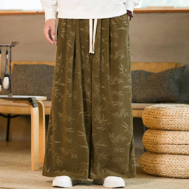 Buddha Stones Fall Winter Casual Vintage Drawstring Bamboo Leaf Ankle Pants Men's Straight Leg Pants With Pocket - image 1