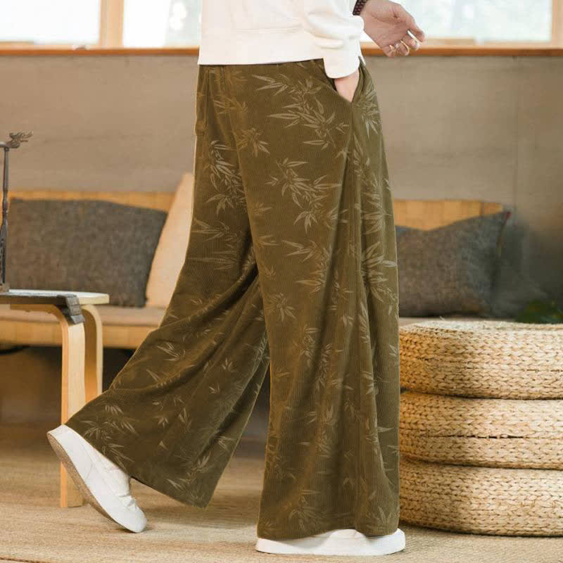 Buddha Stones Fall Winter Casual Vintage Drawstring Bamboo Leaf Ankle Pants Men's Straight Leg Pants With Pocket - image 3