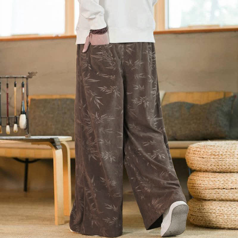 Buddha Stones Fall Winter Casual Vintage Drawstring Bamboo Leaf Ankle Pants Men's Straight Leg Pants With Pocket - image 19