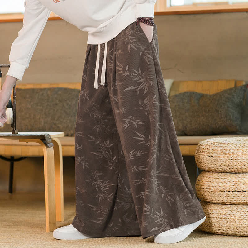 Buddha Stones Fall Winter Casual Vintage Drawstring Bamboo Leaf Ankle Pants Men's Straight Leg Pants With Pocket - SaddleBrown - US/UK/AU46, EU56 (5XL) - image 15