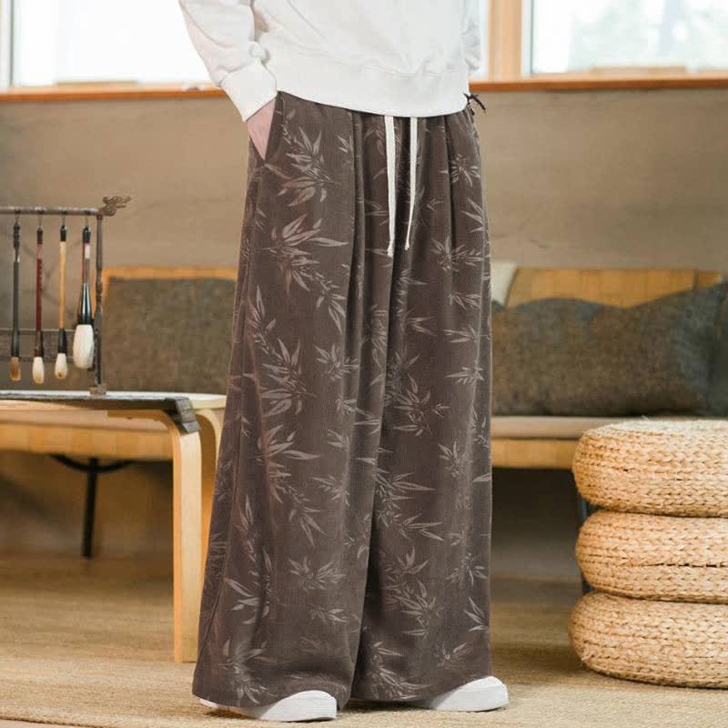 Buddha Stones Fall Winter Casual Vintage Drawstring Bamboo Leaf Ankle Pants Men's Straight Leg Pants With Pocket - image 17