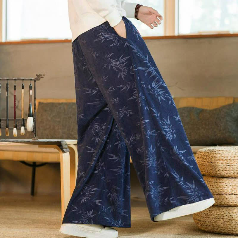 Buddha Stones Fall Winter Casual Vintage Drawstring Bamboo Leaf Ankle Pants Men's Straight Leg Pants With Pocket - image 13