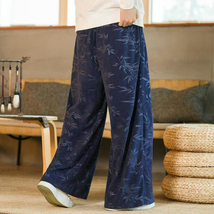 Buddha Stones Fall Winter Casual Vintage Drawstring Bamboo Leaf Ankle Pants Men's Straight Leg Pants With Pocket - image 14