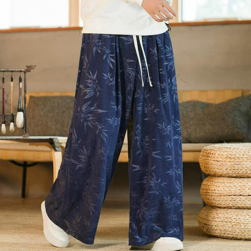 Buddha Stones Fall Winter Casual Vintage Drawstring Bamboo Leaf Ankle Pants Men's Straight Leg Pants With Pocket - image 12