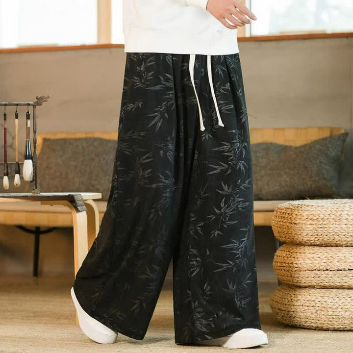 Buddha Stones Fall Winter Casual Vintage Drawstring Bamboo Leaf Ankle Pants Men's Straight Leg Pants With Pocket - image 7