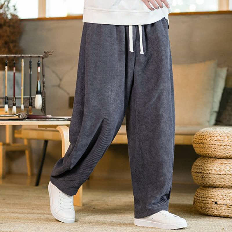 Buddha Stones Fall Winter Casual Minimalist Drawstring Solid Ankle Pants Men's Tapered Pants With Pocket - image 1