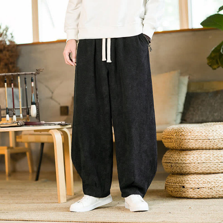 Buddha Stones Fall Winter Casual Minimalist Drawstring Solid Ankle Pants Men's Tapered Pants With Pocket - Black - US/UK/AU46, EU56 (5XL) - image 8