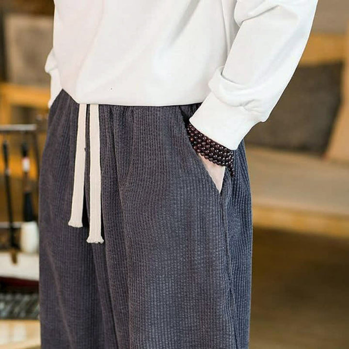 Buddha Stones Fall Winter Casual Minimalist Drawstring Solid Ankle Pants Men's Tapered Pants With Pocket - image 5