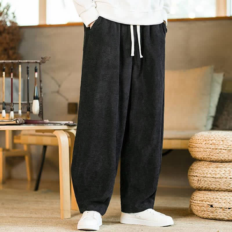 Buddha Stones Fall Winter Casual Minimalist Drawstring Solid Ankle Pants Men's Tapered Pants With Pocket - image 10