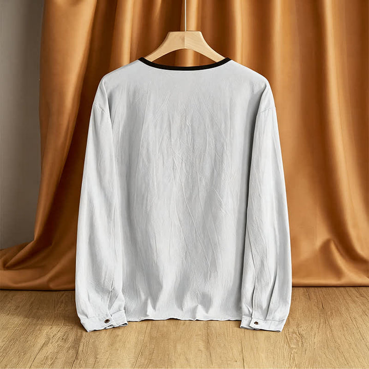 Buddha Stones Spring Fall Casual Vintage Button-Up Solid Men's Long Sleeve Shirts - image 12