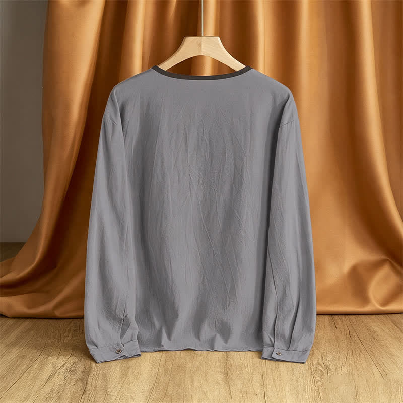 Buddha Stones Spring Fall Casual Vintage Button-Up Solid Men's Long Sleeve Shirts - image 8