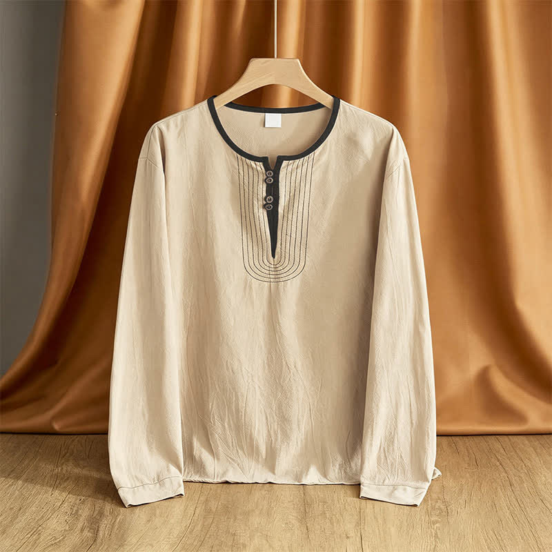 Buddha Stones Spring Fall Casual Vintage Button-Up Solid Men's Long Sleeve Shirts - Wheat - US/UK/AU42, EU52 (3XL) - image 0