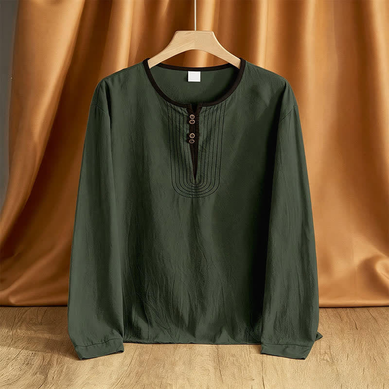 Buddha Stones Spring Fall Casual Vintage Button-Up Solid Men's Long Sleeve Shirts - DarkOliveGreen - US/UK/AU42, EU52 (3XL) - image 13