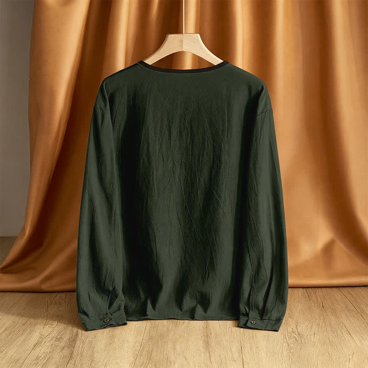 Buddha Stones Spring Fall Casual Vintage Button-Up Solid Men's Long Sleeve Shirts - image 14
