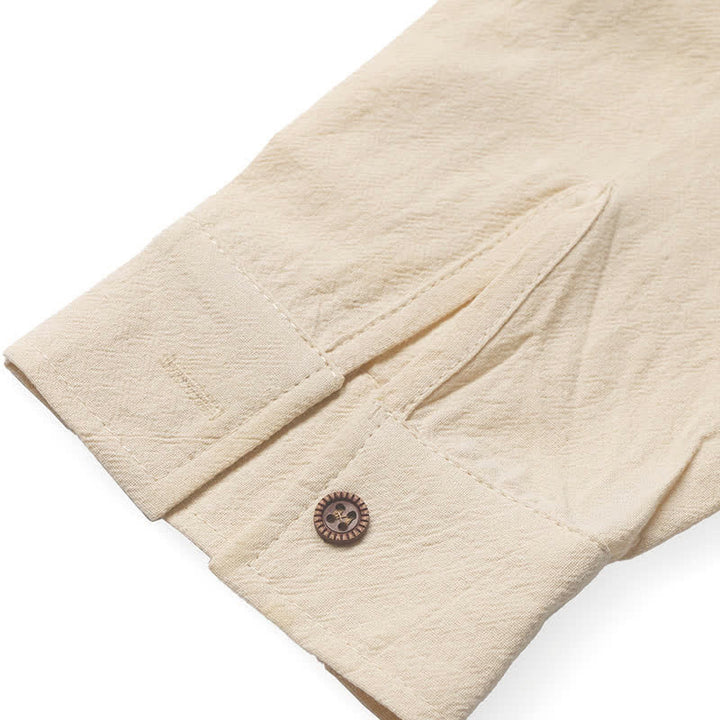 Buddha Stones Spring Fall Casual Vintage Button-Up Solid Men's Long Sleeve Shirts - image 4