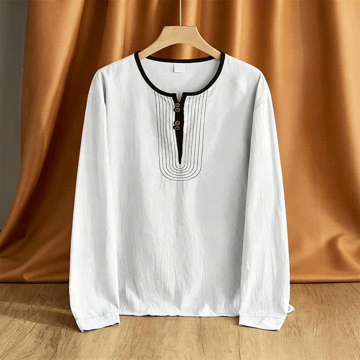 Buddha Stones Spring Fall Casual Vintage Button-Up Solid Men's Long Sleeve Shirts - White - US/UK/AU42, EU52 (3XL) - image 11