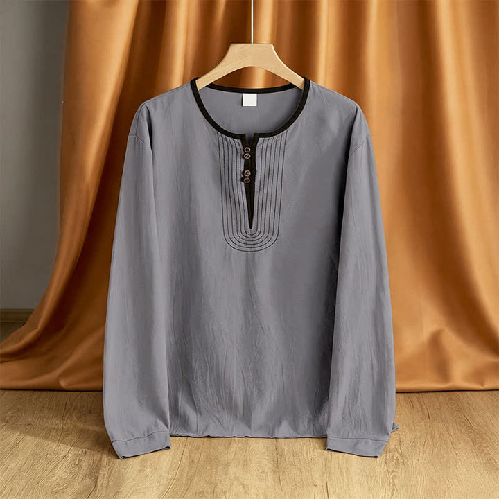 Buddha Stones Spring Fall Casual Vintage Button-Up Solid Men's Long Sleeve Shirts - LightSlateGray - US/UK/AU42, EU52 (3XL) - image 7