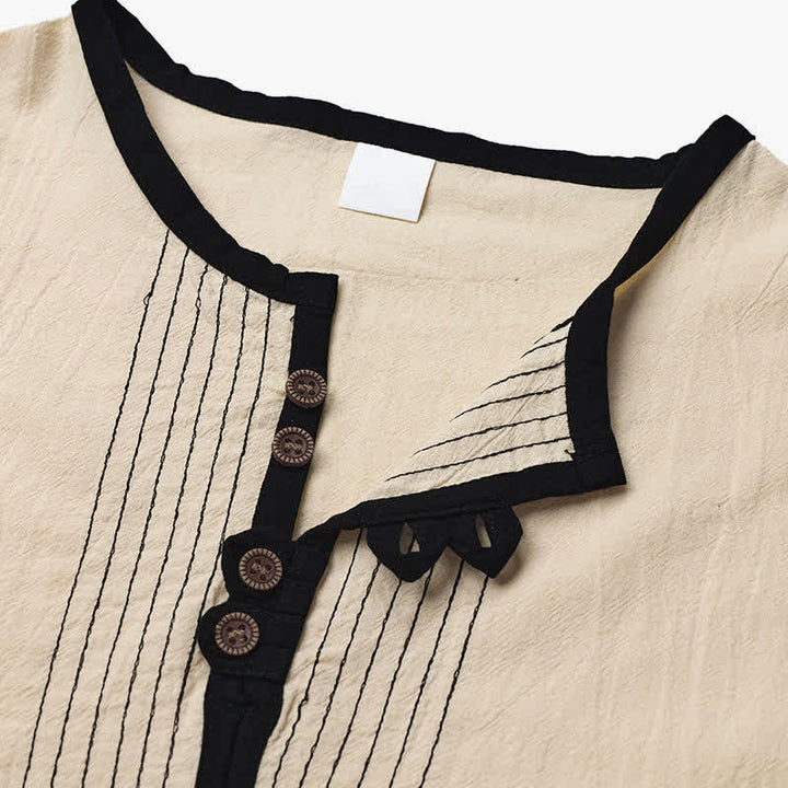 Buddha Stones Spring Fall Casual Vintage Button-Up Solid Men's Long Sleeve Shirts - image 2