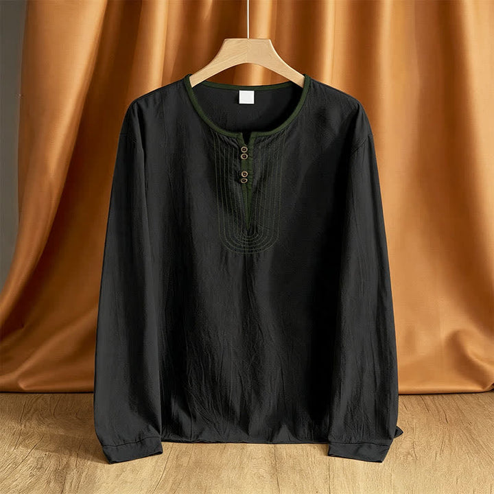 Buddha Stones Spring Fall Casual Vintage Button-Up Solid Men's Long Sleeve Shirts - Black - US/UK/AU42, EU52 (3XL) - image 9