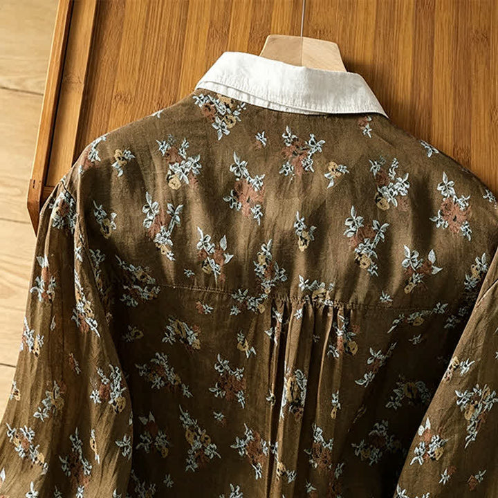 Buddha Stones Spring Summer Vintage Button-Up Floral Women's Long Sleeve Shirts With Pocket - image 3
